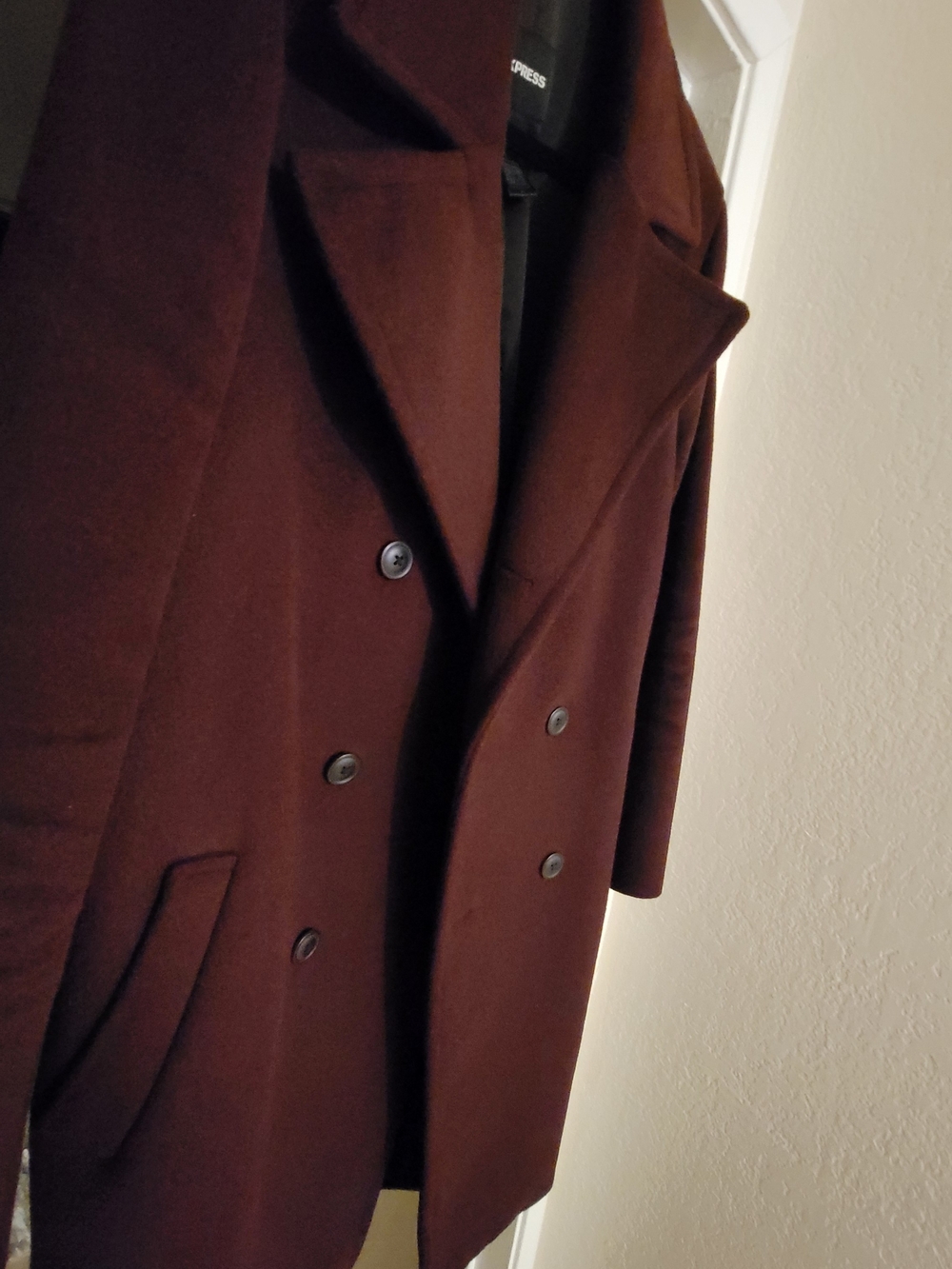 Express Men's Double-Breasted Wool Blend Coat - Dark Brown